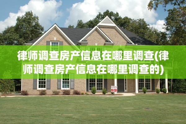 律师调查房产信息在哪里调查(律师调查房产信息在哪里调查的)